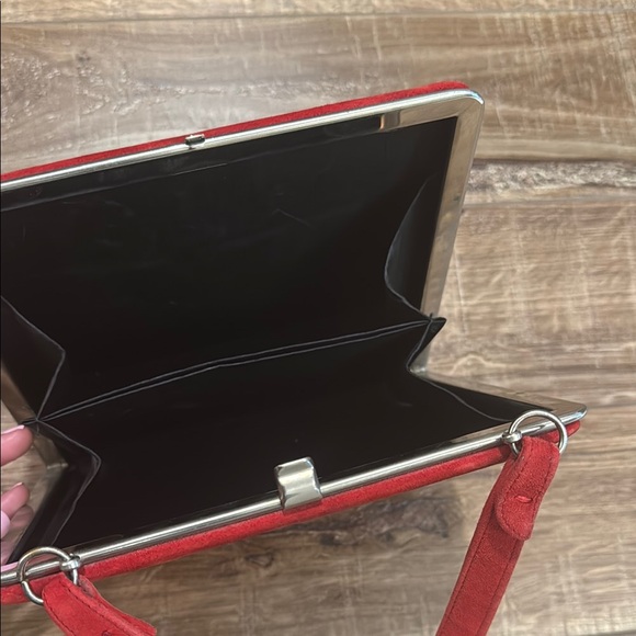 Red Triangular Clutch with Silver Accents - Picture 2 of 4